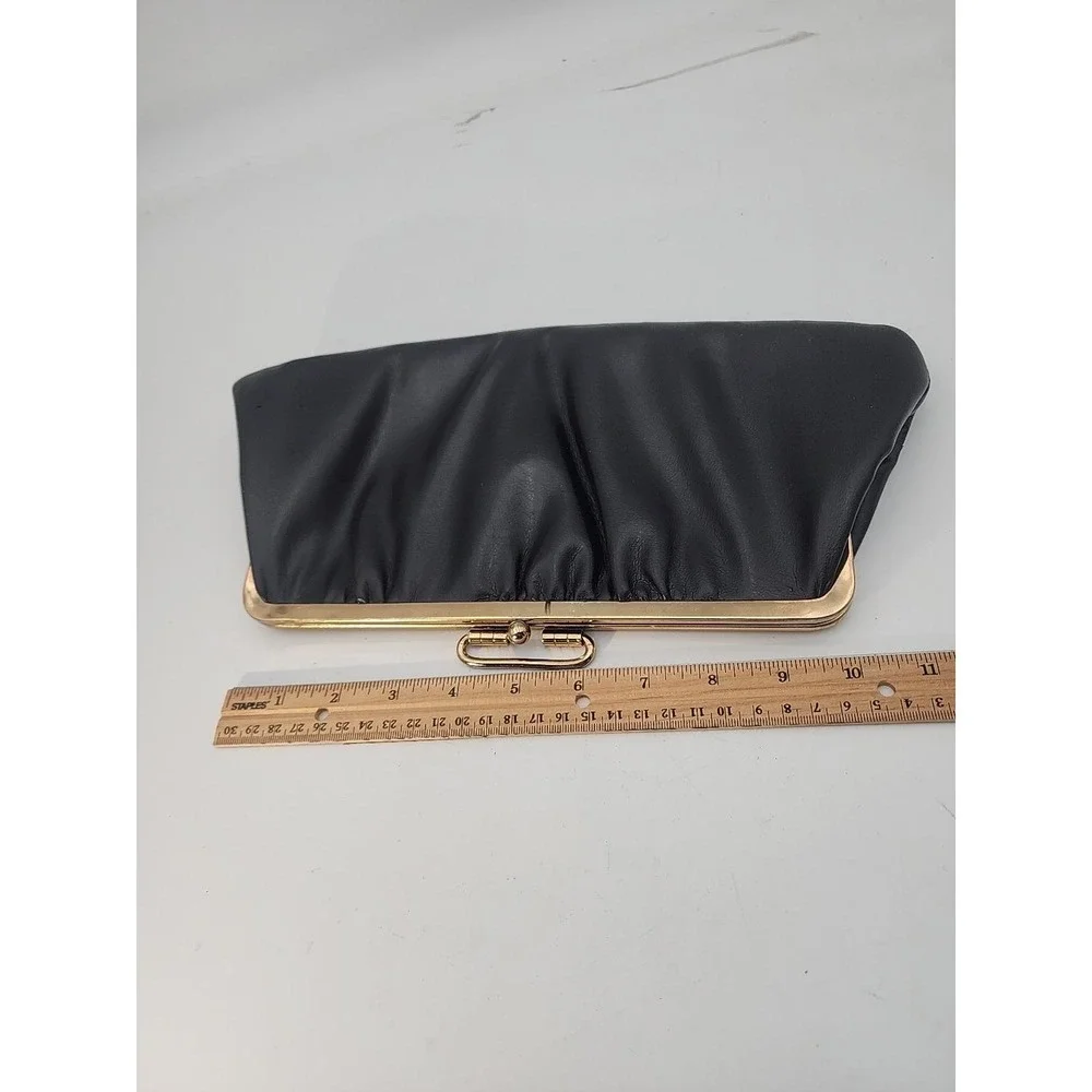 Vintage MCM Black Leather Clutch Evening Cocktails Hinged Hand‎ Bag